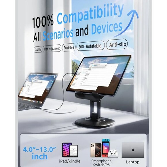 Adjustable 360° Rotatable Tablet & Phone Stand 4.0"-13.0" Devices Compatible - Picture 3 of 10